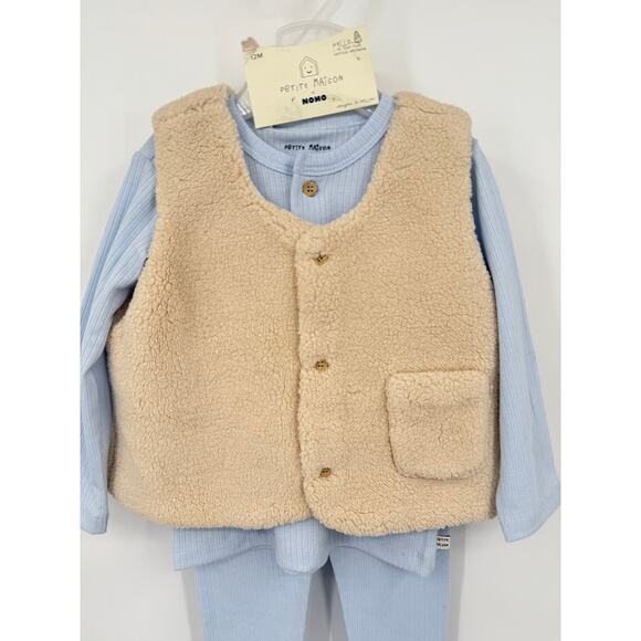 NWT Petite Mason X NONO Infant 3 Piece Set Top Bottoms Teddy Sherpa Vest 12M - Picture 2 of 8